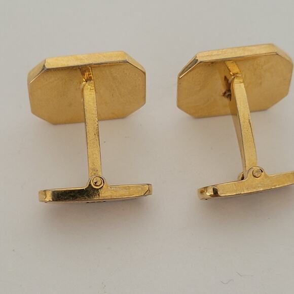 Givenchy Cufflinks Set Rectangle Gold Silver Tone Logo Vintage Geometric Designe - Picture 3 of 7